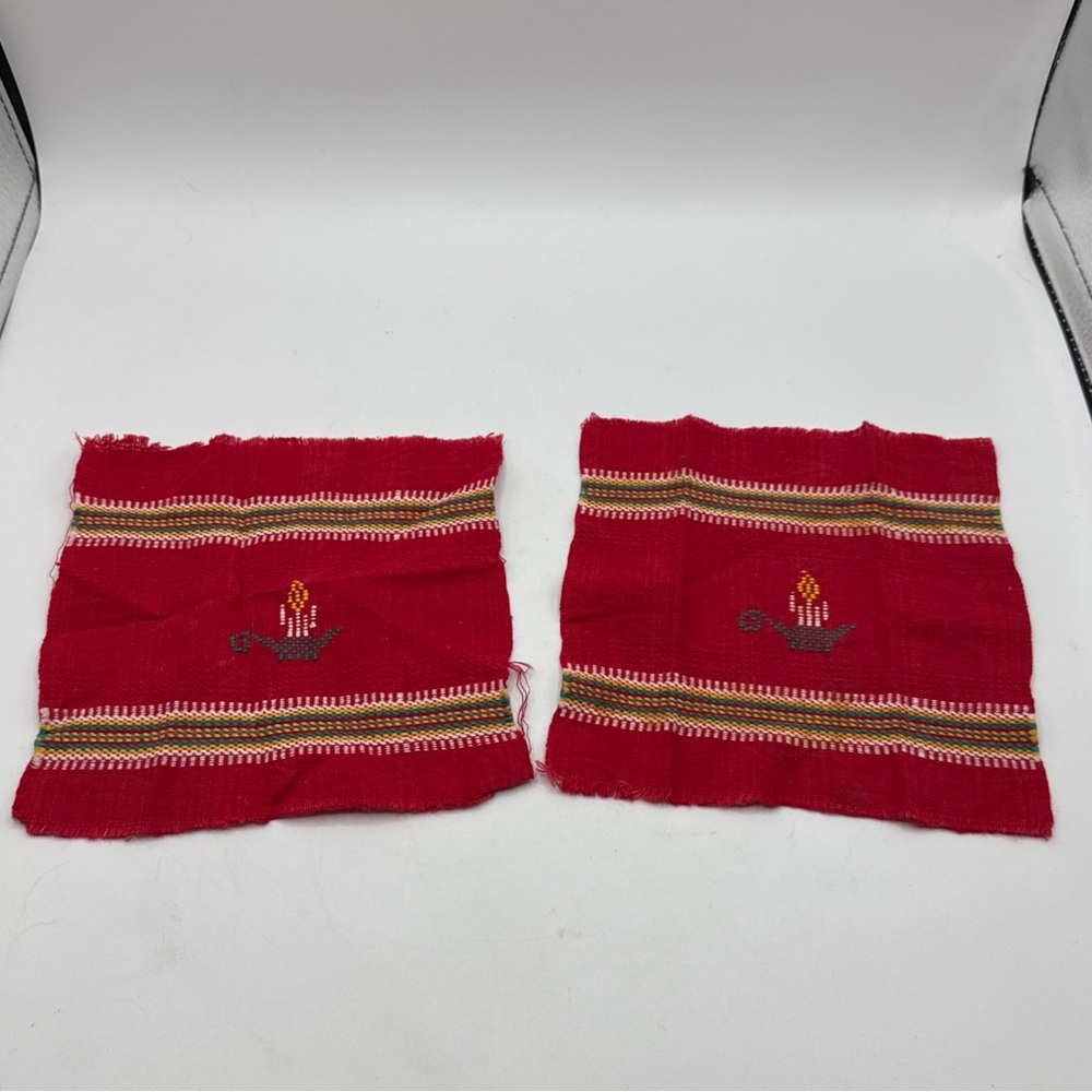 Set of 2 Unique Vintage Embroidered Napkins/Squares Unfinished (Candles)